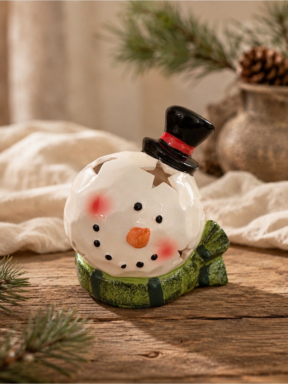Transpac Snowman Candle Tea Light By‎ Christmas Collections Ceramic Snowman